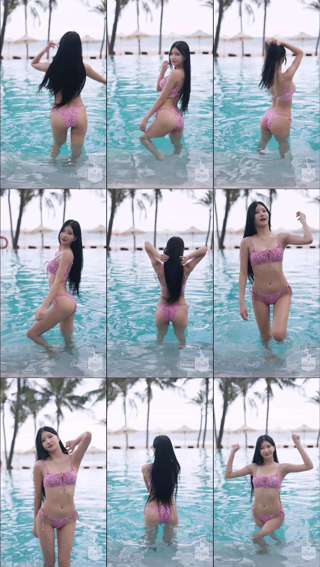 Pool Wading in Pink Floral Bikini, Yeonji, Pocket Girls, 연지, 포켓걸스 - #00314