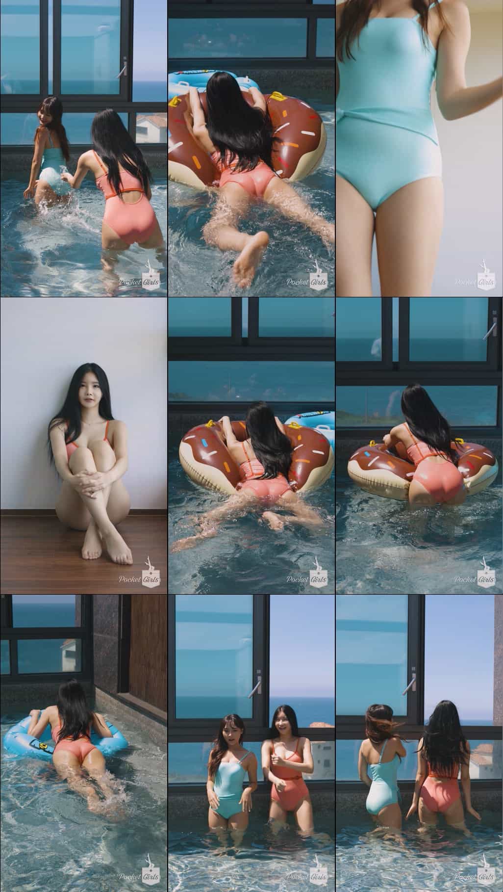 (Full) Yeonji and Jieun, Playing in the rooftop pool pocket girls Patreon会员 - #0002