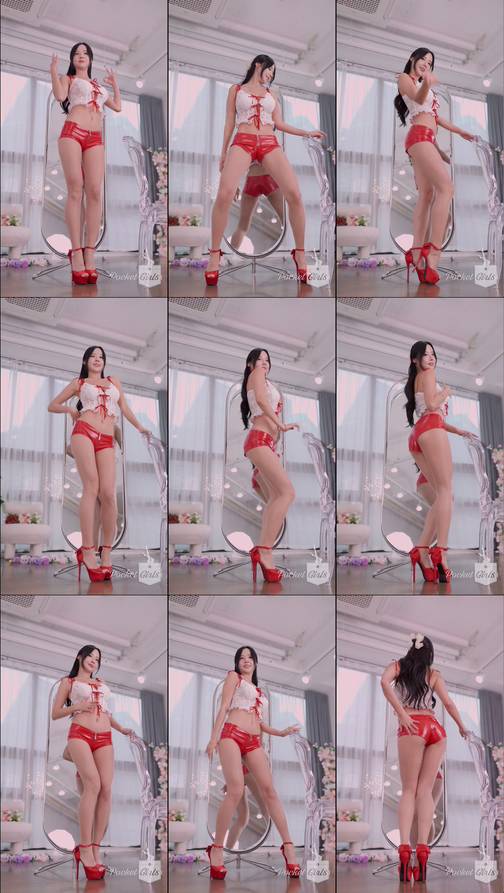 Red PU Shorts Dance, Habin, Part.2e - #1256