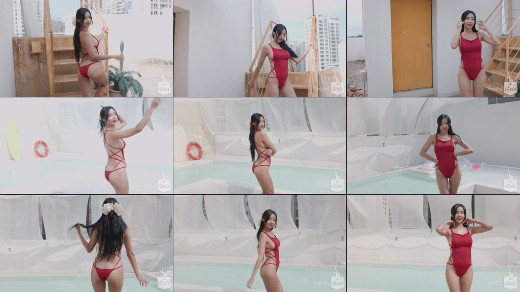 Red Backless Monokini Dance, Habin, Part.1a - #0942