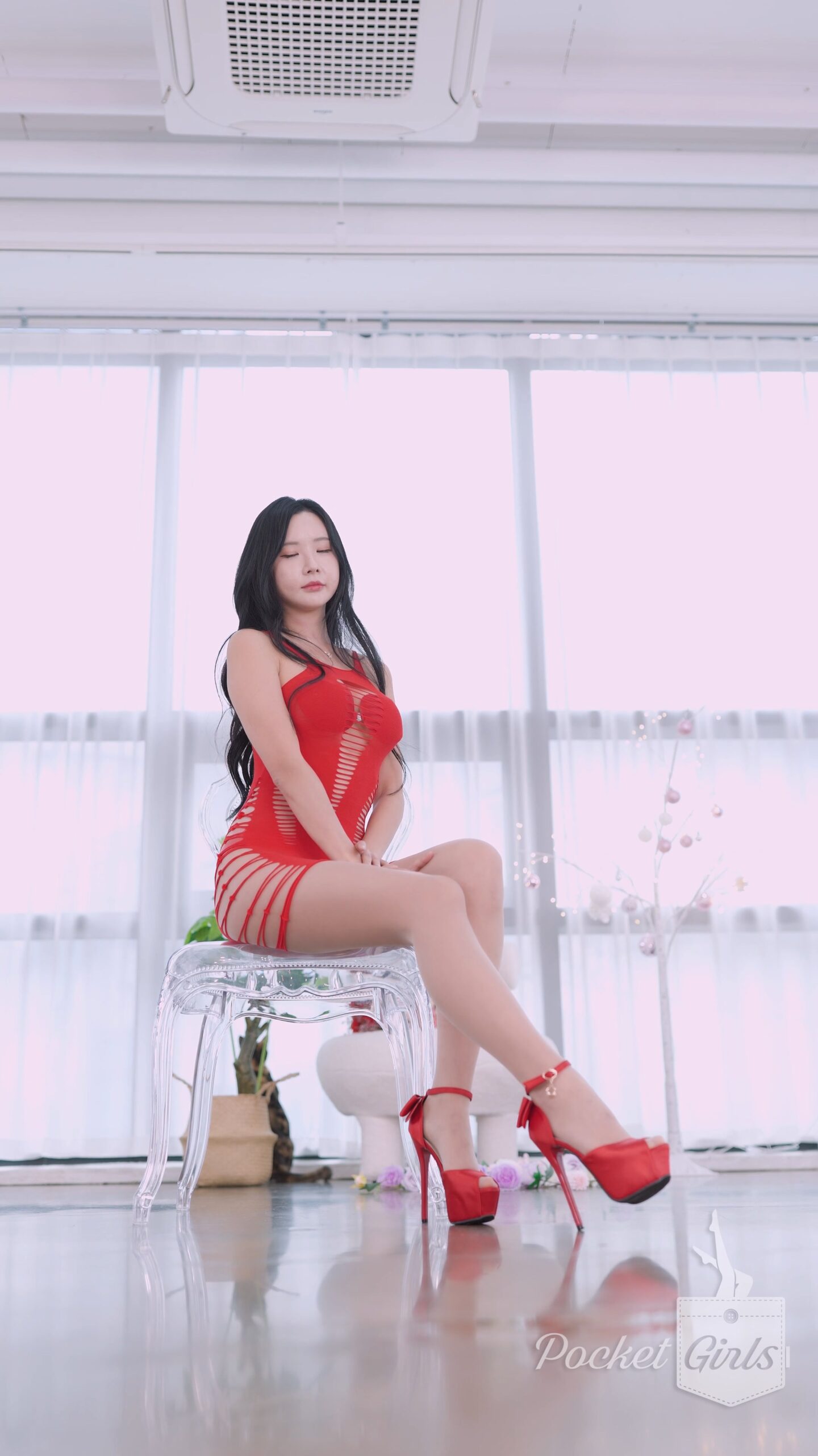 Red Elastic Knit Dress Dance, Habin, Part.1d - #1260