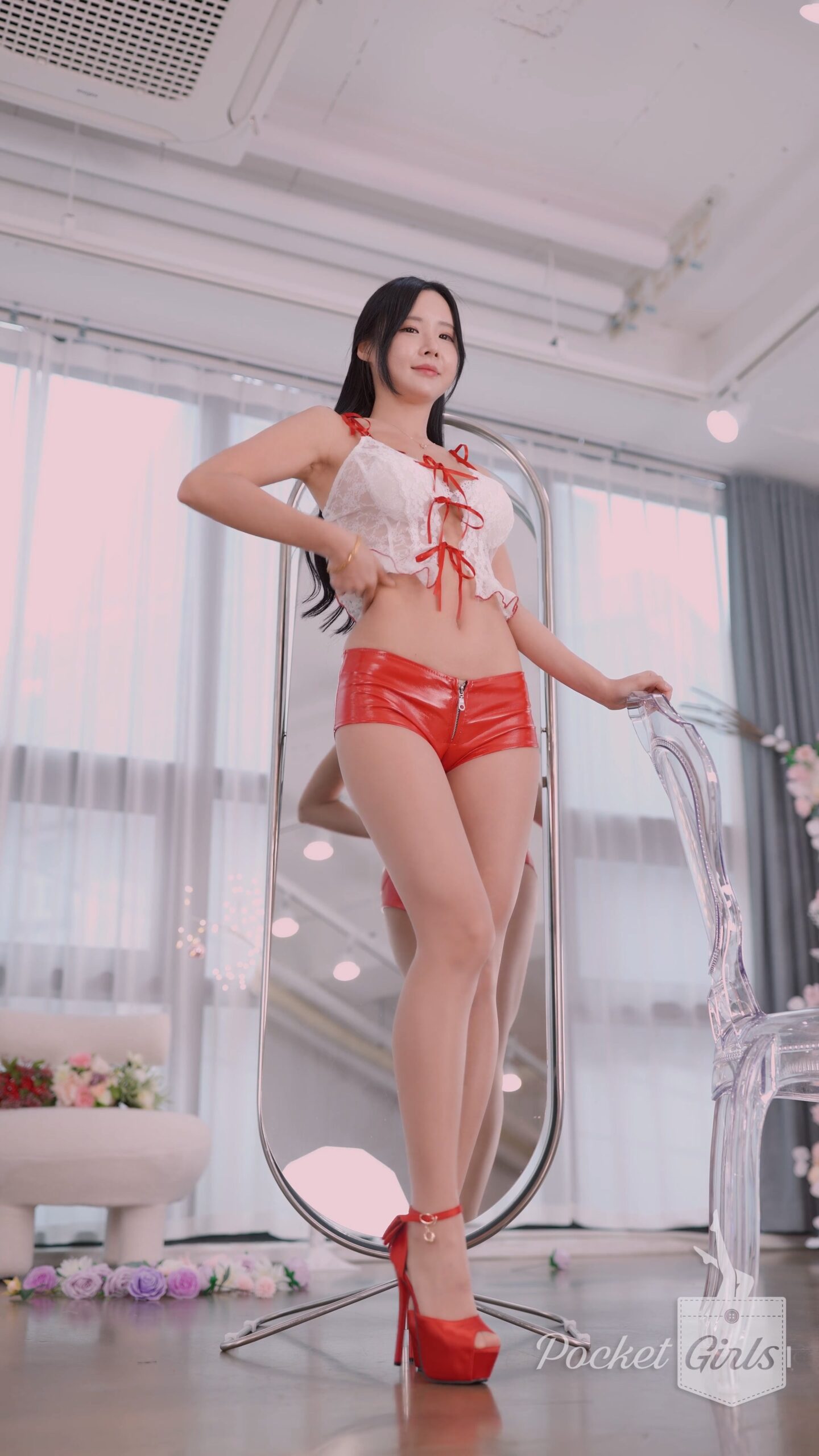 Red PU Shorts Dance, Habin, Part.2c - #1254